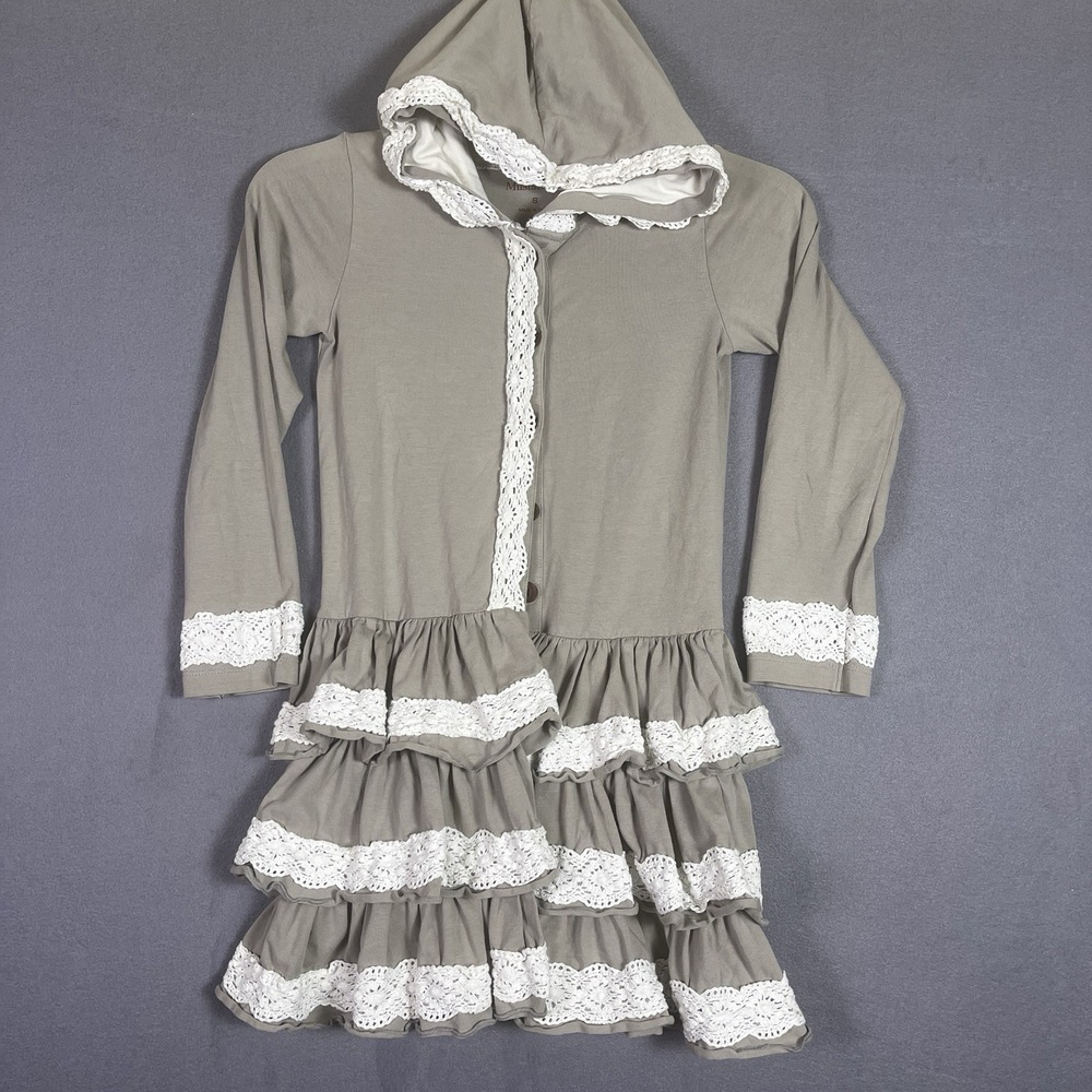 Mustard Pie Girls Size 8 Hooded Jacket With Ruffled Tiers Gray With Lace Fall